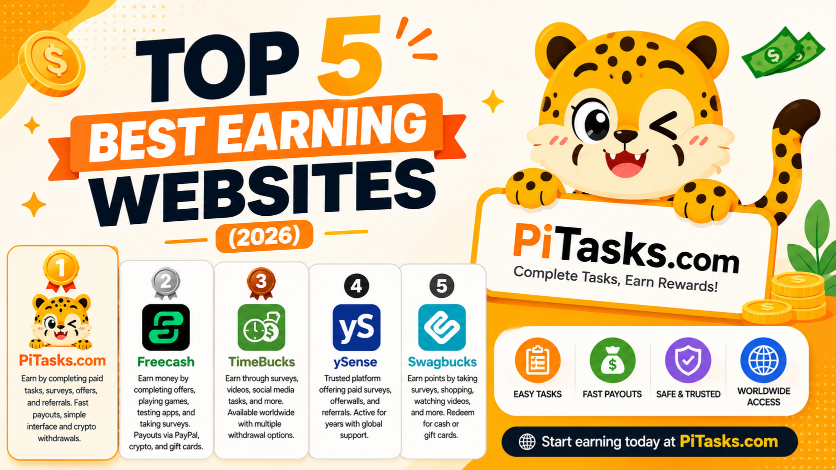 🏆 Top 5 Best Earning Websites (2026)